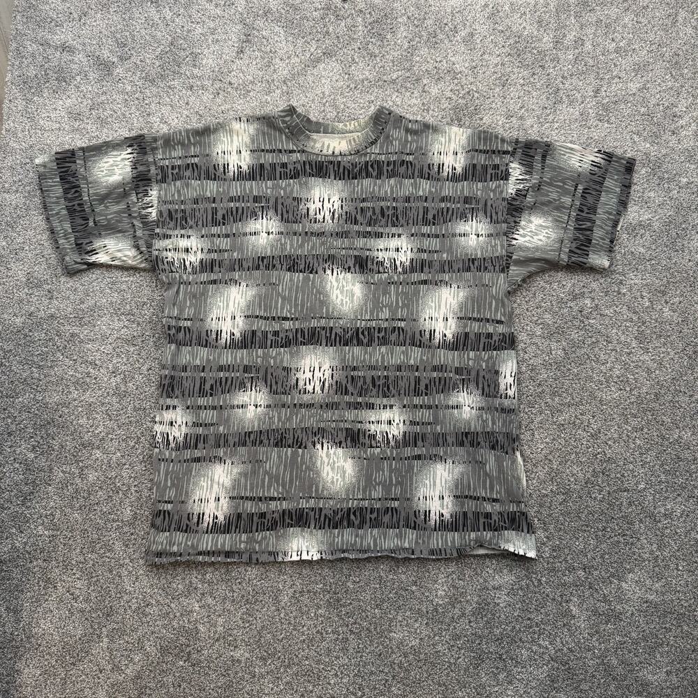 Vintage Frank Shirt Mens Medium Gray Black Abstract 90s Artwear Streetwear Edgy